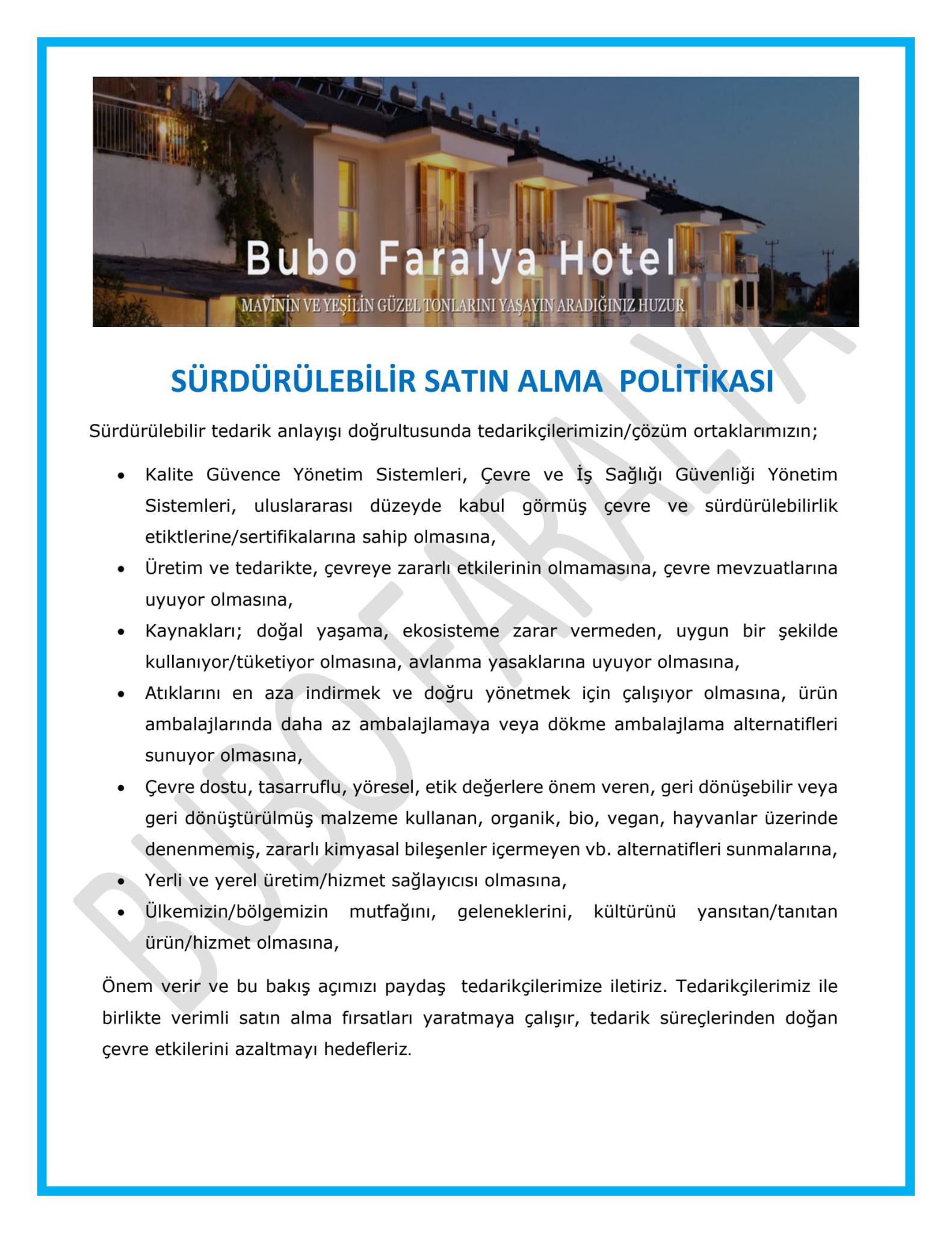 Sürdürülebilir Satın Alma Politikası